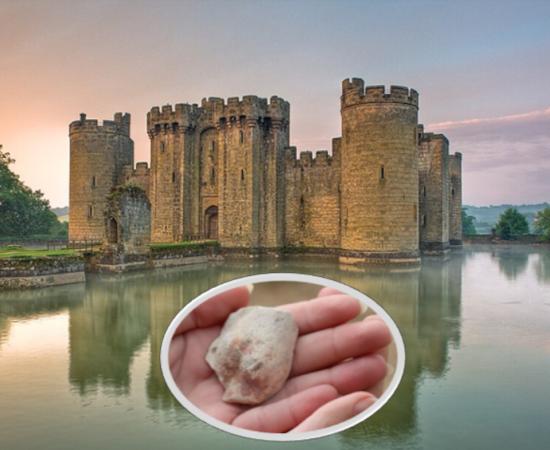 Bodiam Castle with inset Roman Venus figurine fragment.  