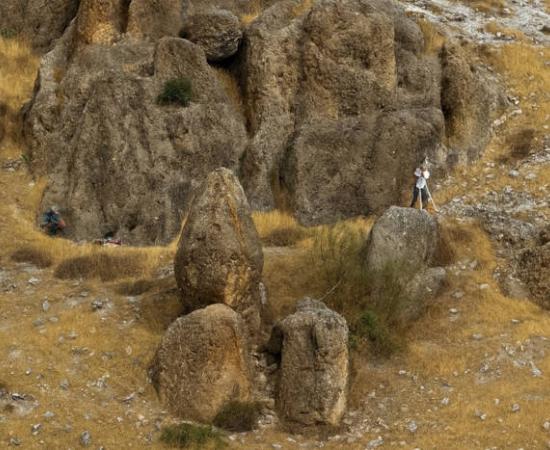 Ancient Spanish archaeological monument showing aligned stone structures designed for winter solstice observations at El Fontanar site near Jódar, Andalusia