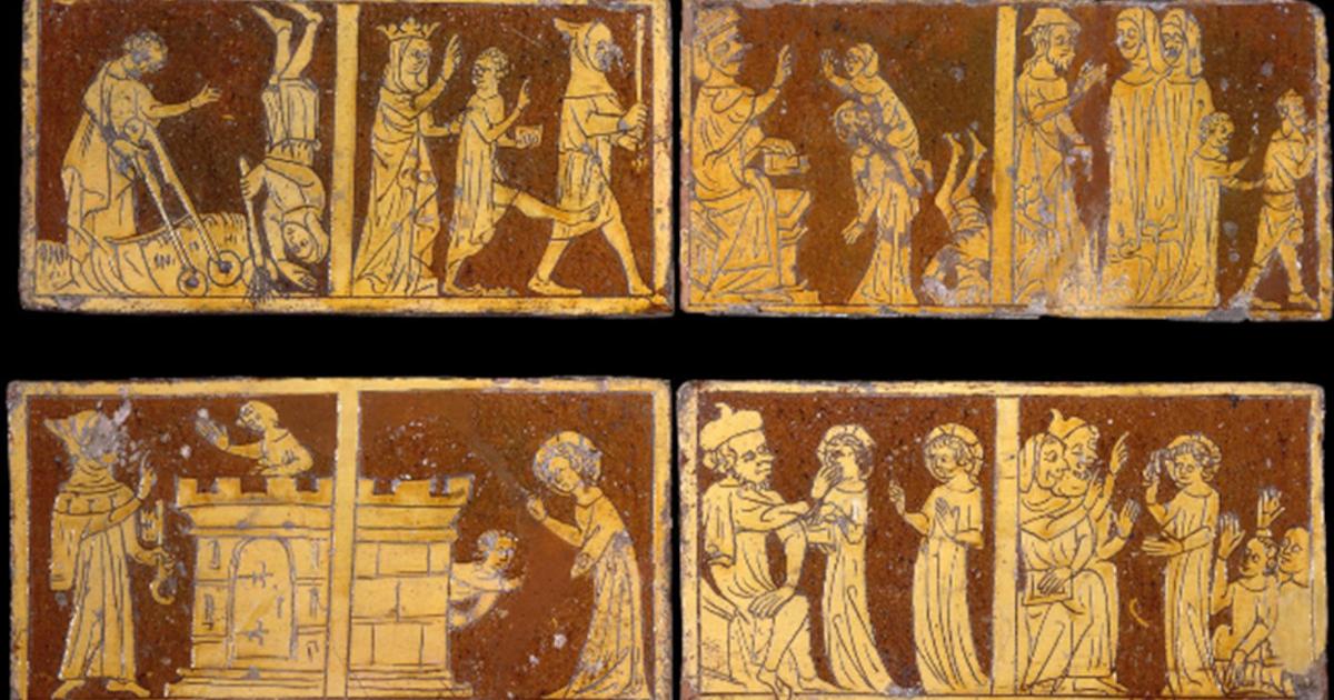 Tring Tiles depicting stories from Jesus’s childhood recounted in the Infancy Gospel of Thomas