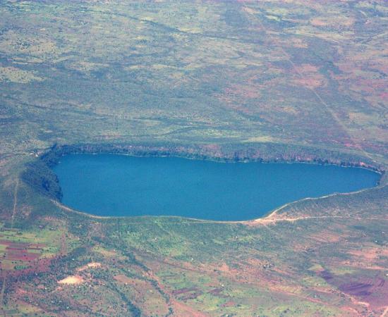 Aerial view of Laka Chala, bordering Kenya and Tanzania.
