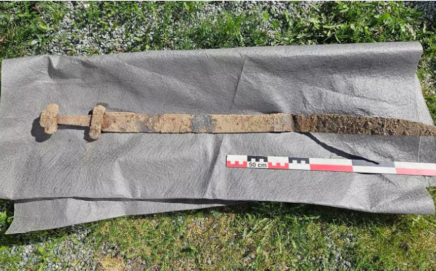Single-edged Merovingian Viking sword found in a field in Gran in Innlandet, Norway.   