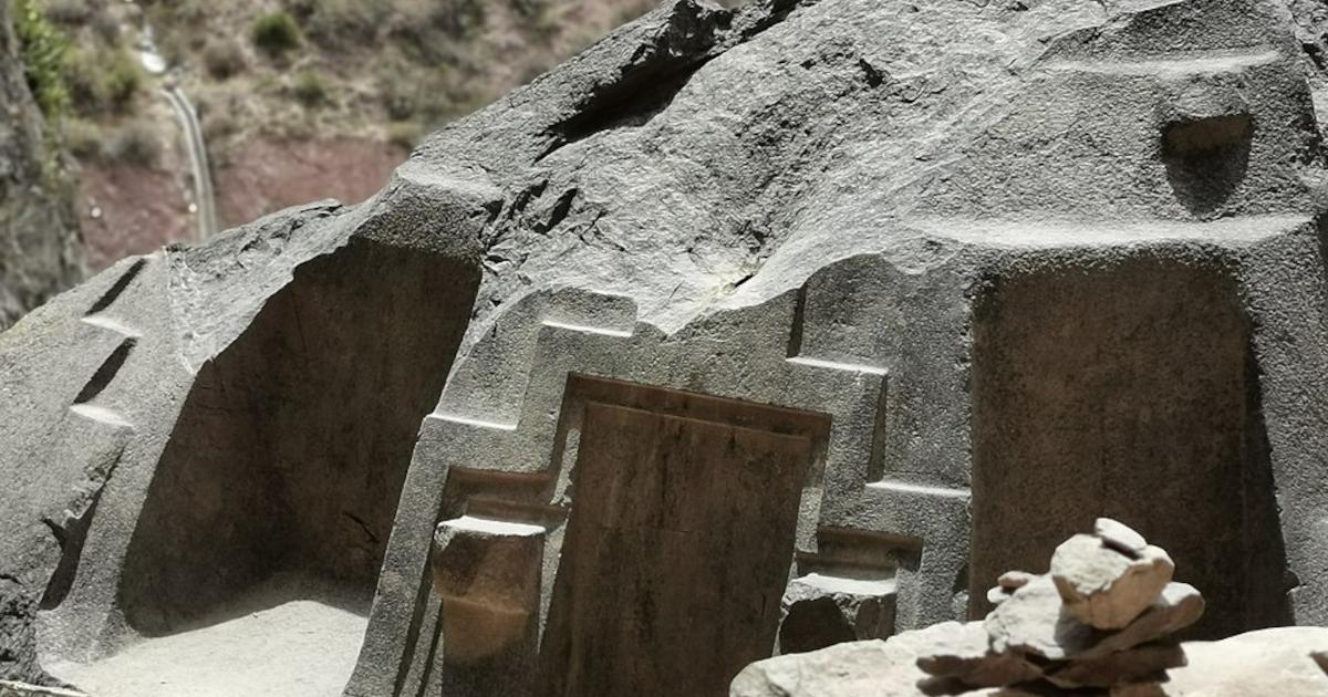 Naupa Huaca stone carvings in the cave of Choquequilla, Peru.