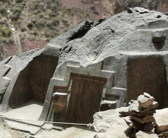 Naupa Huaca stone carvings in the cave of Choquequilla, Peru.