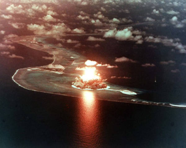 A nuclear-related surface shot is fired at Eniwetok Atoll in the Marshall Islands in 1956