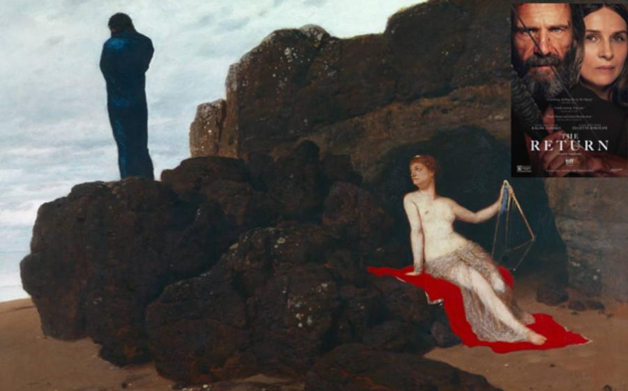 "Now he's left to pine on an island, wracked with grief" (Odyssey V): Calypso and Odysseus, by Arnold Böcklin, 1883. Inset; The Return (2024) poster