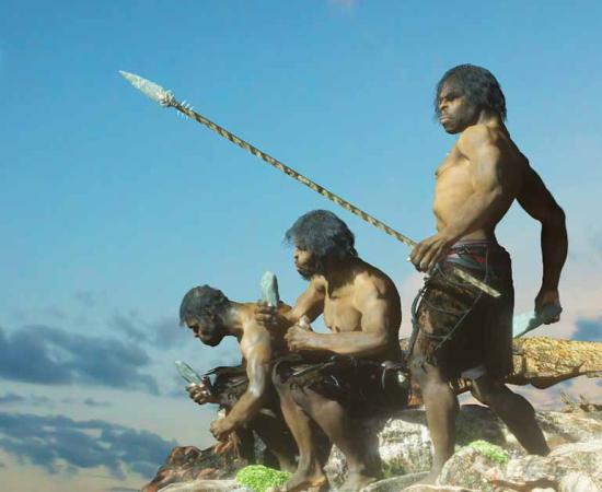AI illustration of prehistoric tribe using their spears. Source: de Art/ Adobe Stock