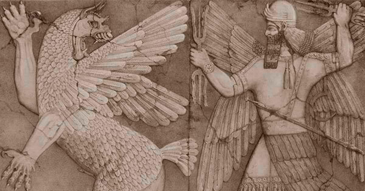 Sumerian chaos monster and sun god. Source: Public Domain