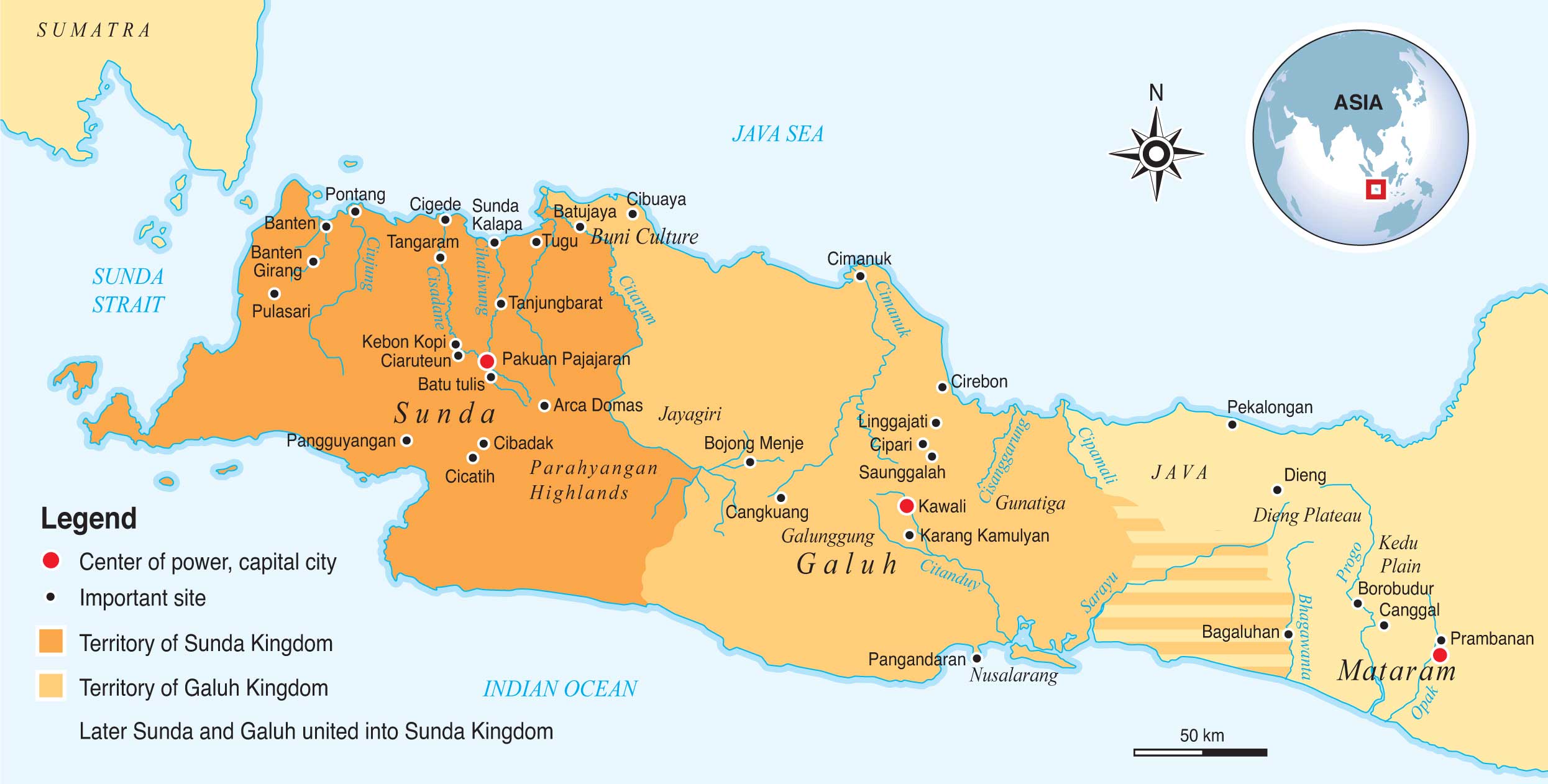 Historical map of the Sunda and Galuh Kingdoms of Java. 