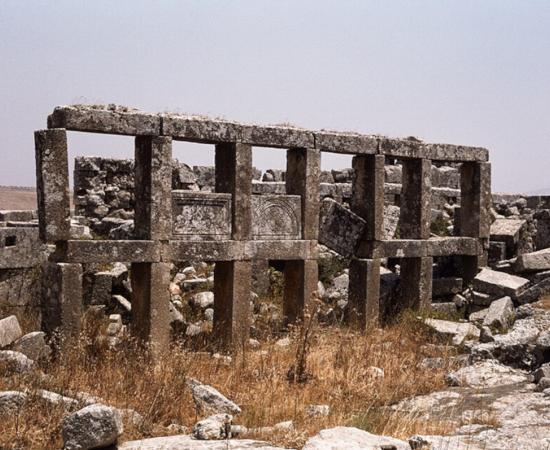 Portico of an unidentified structure in Ba'ude, showcasing the robust limestone architecture characteristic of the region