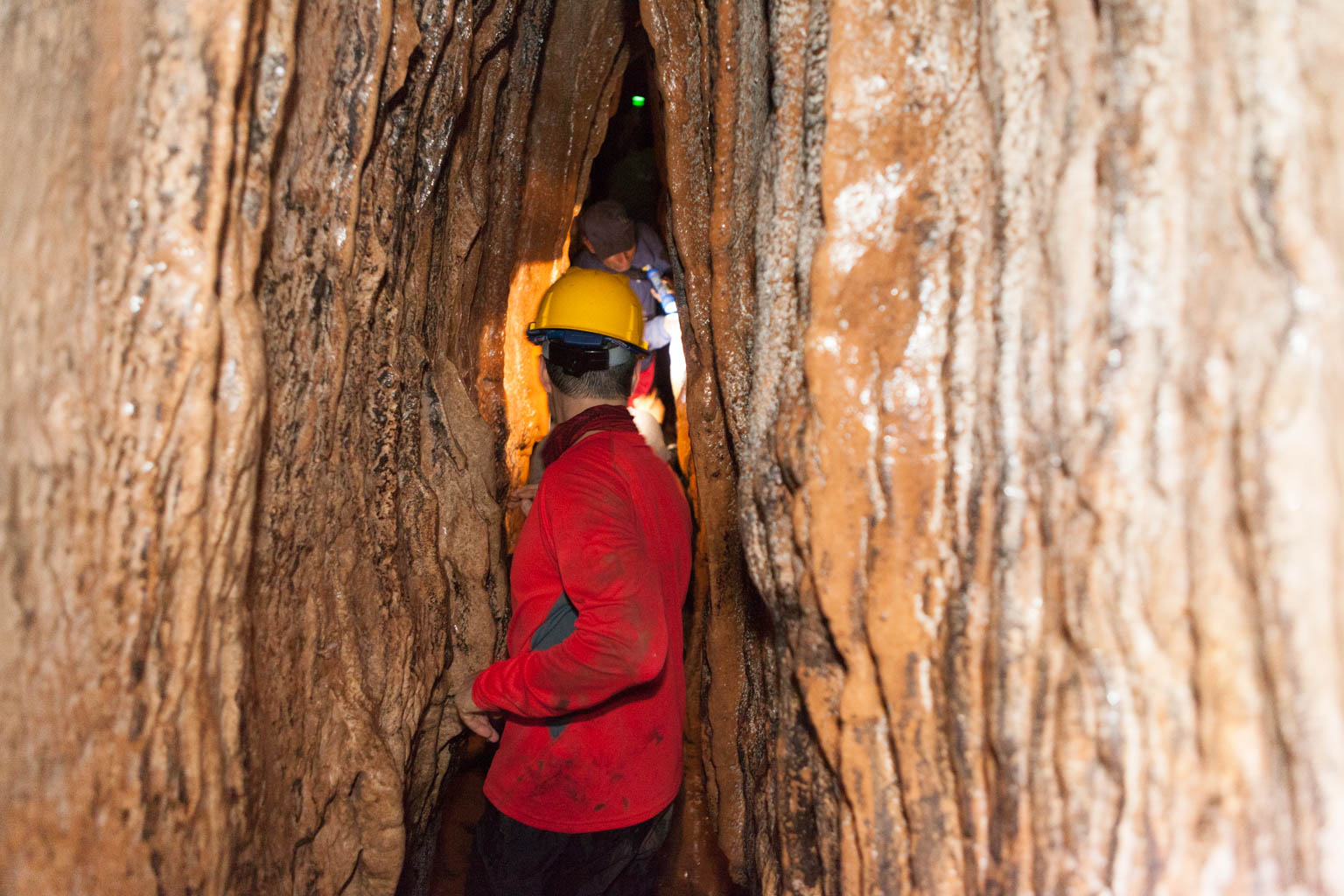 Walking through a small alley in Tayos Caves
