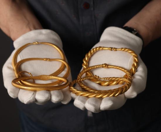 The six gold rings that make up the Rold Viking hoard found in Denmark