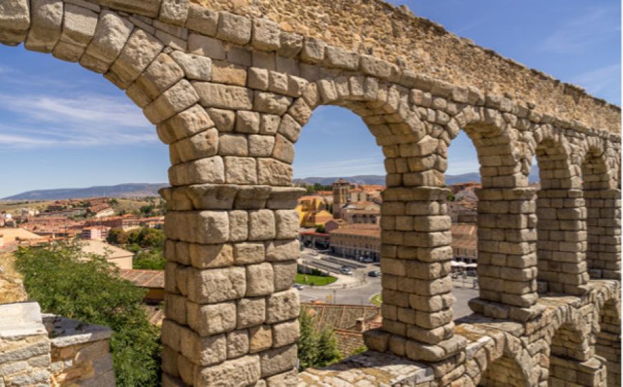 The ancient roman aqueduct in Segovia Spain.